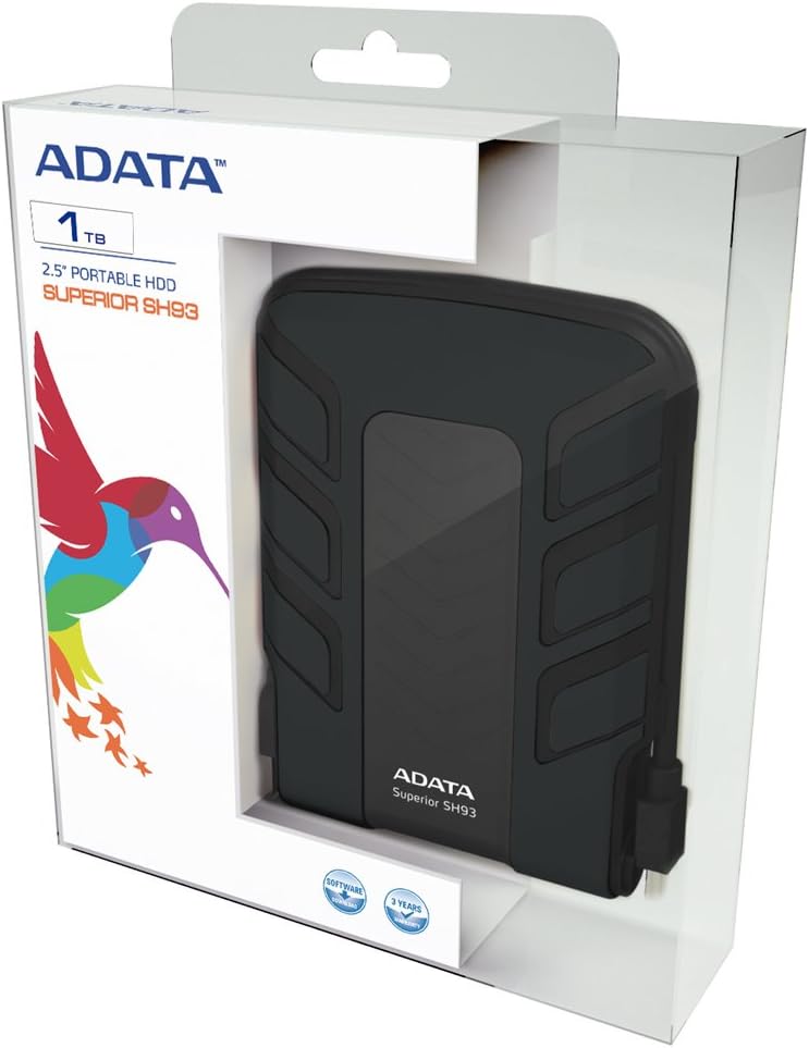 ADATA SH93 Waterproof/Shockproof 500GB USB 2.0 External Hard Drive – ASH93-500GU-CBK (Black)