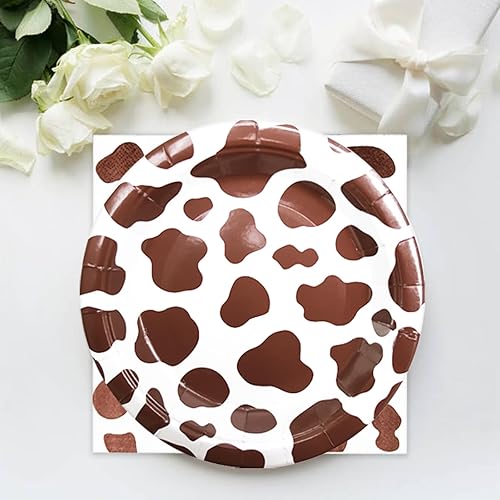 Miniatura 3 de 240 piezas de suministros de fiesta de cumpleaños con estampado de vaca, vajilla de papel desechable marrón de 7 pulgadas, platos de papel con