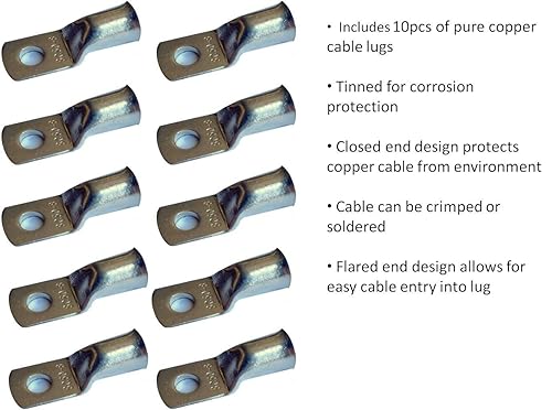 Miniatura 16 de Calibre 8 AWG 10 pies rojo + batería de soldadura negra de 10 pies Cable flexible de cobre puro + 10 piezas de conectores de terminal de cable