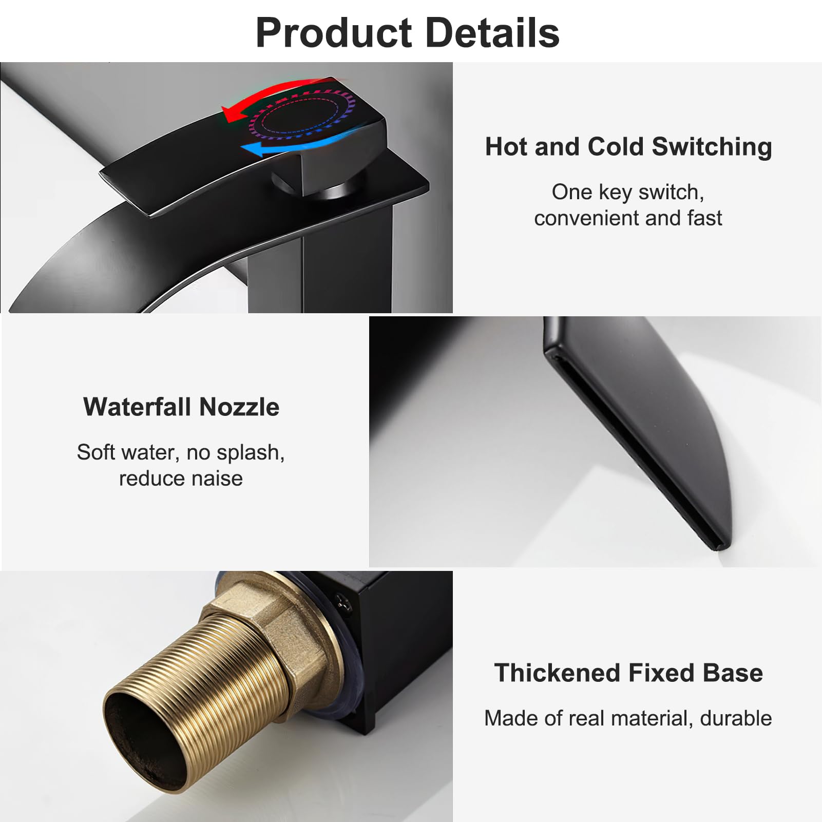 Grifo de cascada y lavabo, caño cascada, acero inoxidable, caliente y frío, vertical, altura 24,5 cm