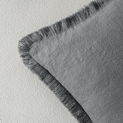 Image of MIULEE Decorative Throw Pillow Covers Neutral Linen Fringe Throw Pillows Set of 2 Grey Boho Farmhouse Cushion Covers with Tassels for Couch Sofa Bed Living Room Spring Decor 18x18 Inch