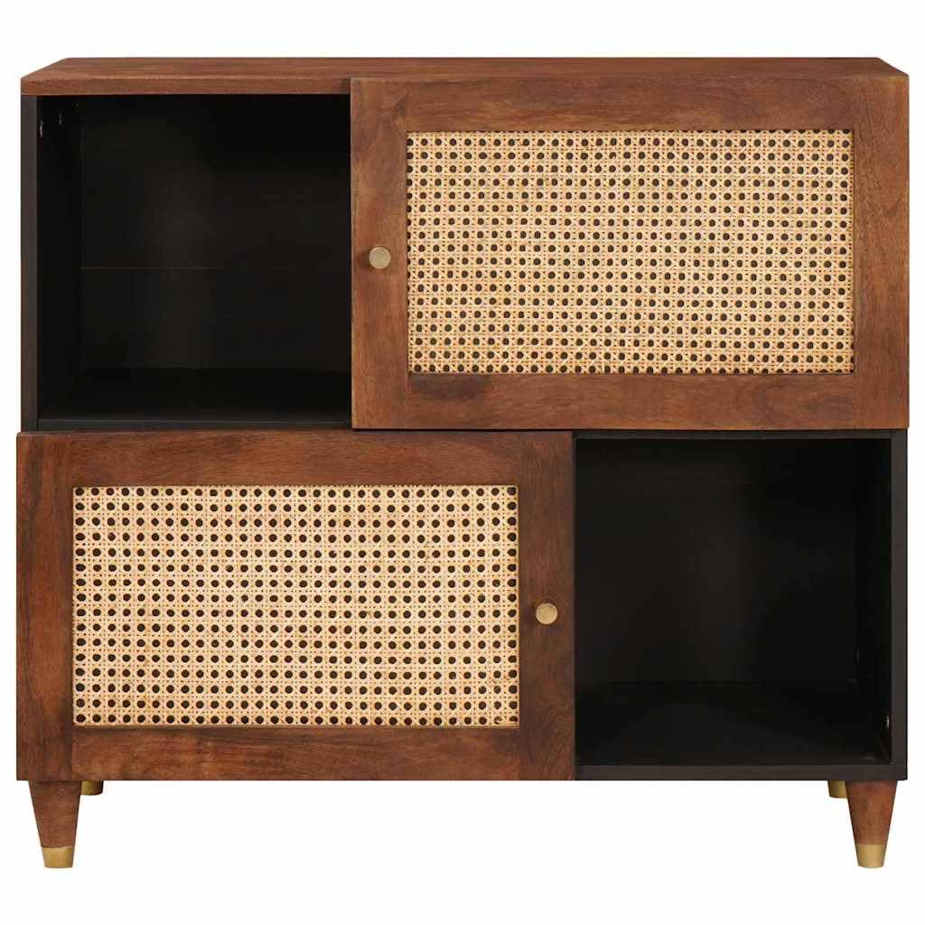 Buffet en bois massif de mangue, 2 portes, marron, 80 x 33,5 x 75