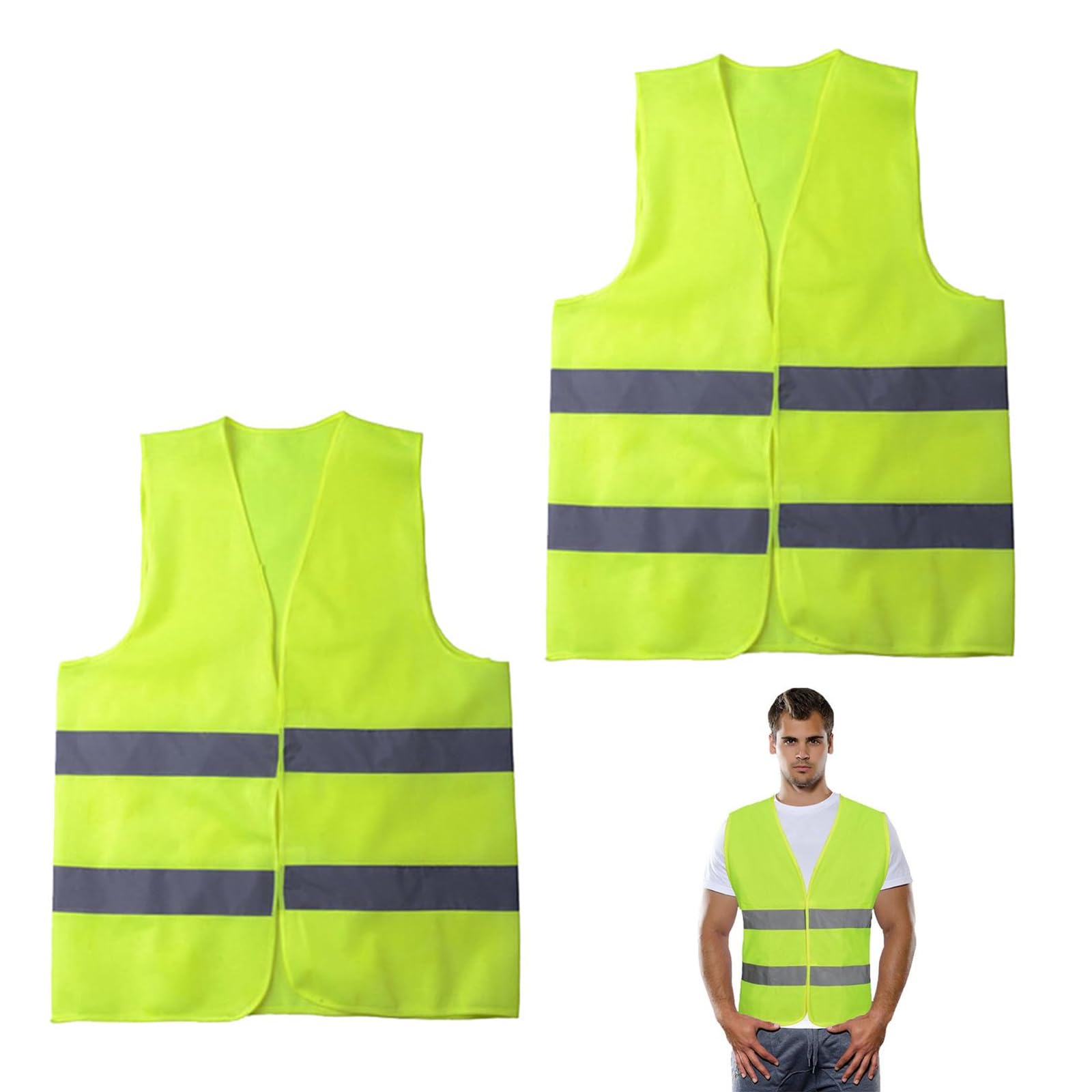 Jezioro2Pcs Hi Vis Vests,High Visibility Vest,Fluorescent Green Jackets,Safety Reflective Jacke,Adjustable High-Visibility Gilet for Adult/Kids/Men/Women,Fit Construction Worker Work/Running/Road Cycling