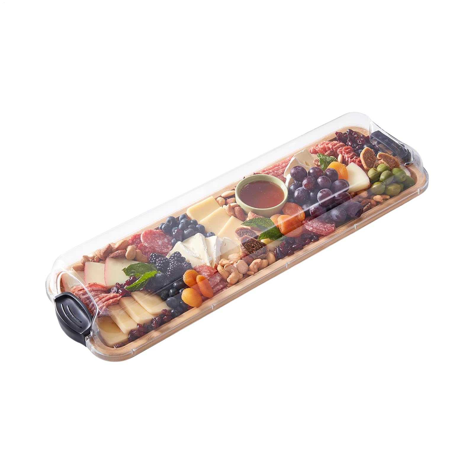 Käsebrett, rechteckiger Snackteller aus Holz, 17,8 x 55,9 cm, tragbares Serviertablett mit Deckel, Charcuterie-Platte, ideal für Party, Weihnachten, Restaurant, Picknick, Küche und Urlaub