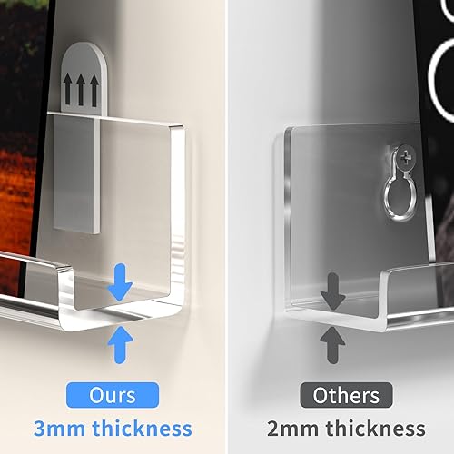 Miniatura 4 de NIUBEE Soporte de pared para discos de vinilo transparente sin taladro, paquete de 6 soportes acrílicos para discos de pared, estante de pared para