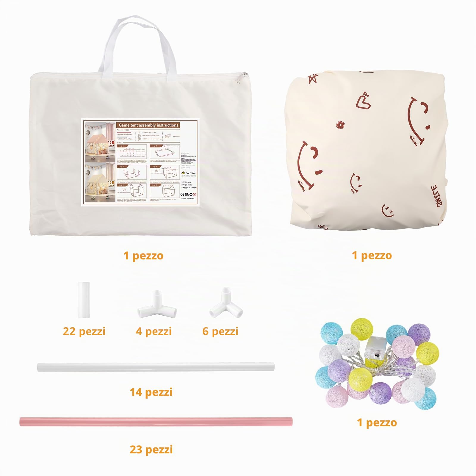 Tenda Gioco per Bambini 120×100×130 cm con Luci LED e Finestre | Capanna da Gioco per Bambini di 3-12 Anni Spaziosa e Portatile per Interno ed Esterno, Montaggio Rapido in 10 Minuti