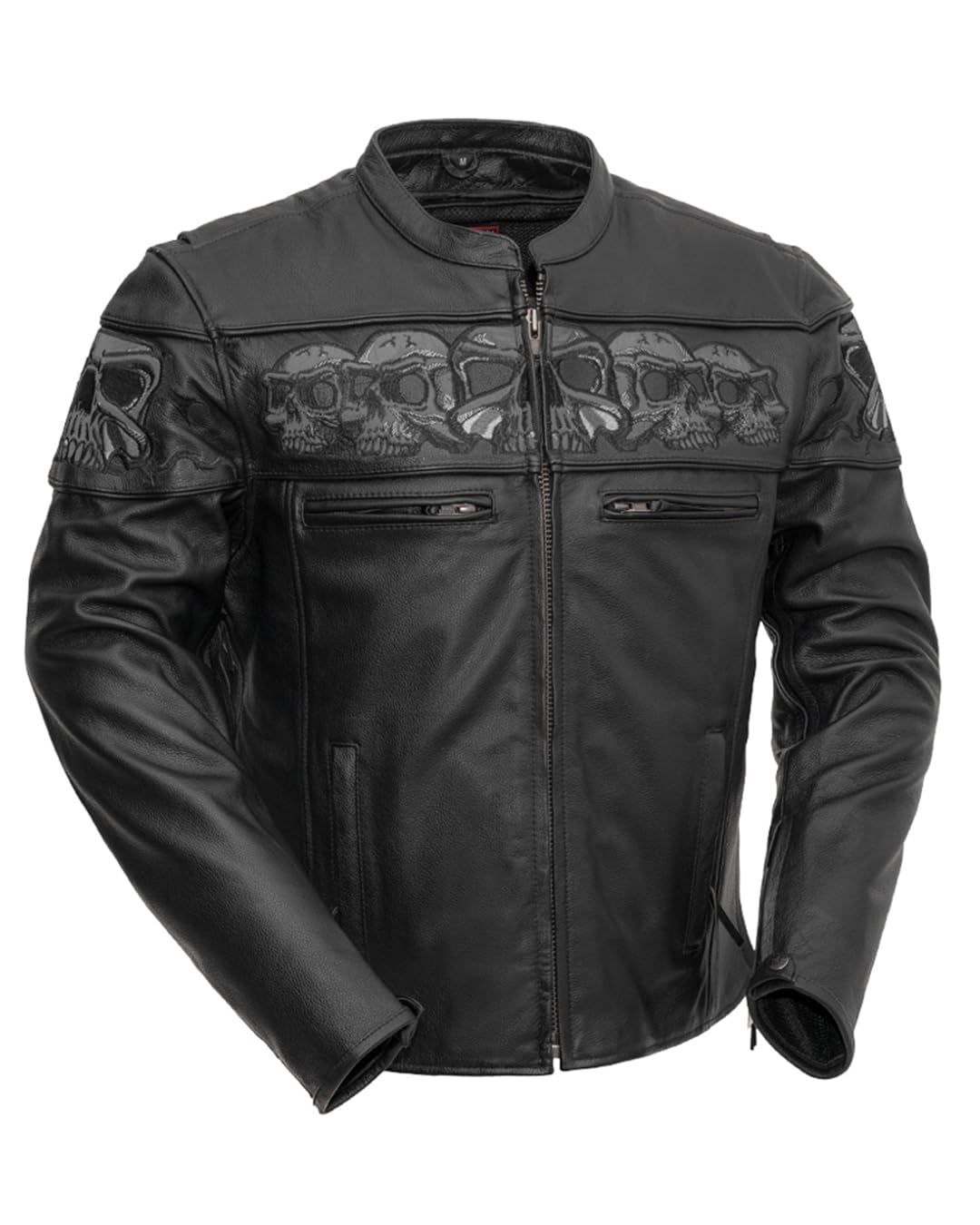First Mfg Co - Savage Skulls - Mens Motorcycle Biker Riding Black Leather Jacket