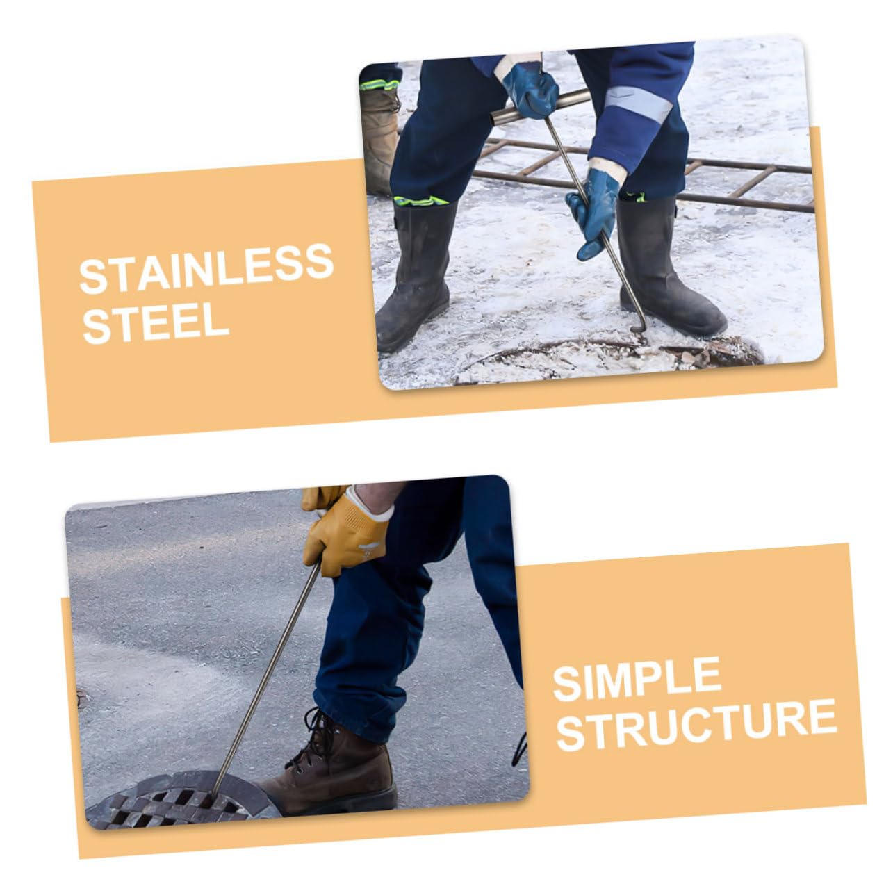 SOLUSTRE 2pcs Stainless Steel Hook Manhole Cover Lifting Hook Manhole Lifter Manhole Hook Manhole Lifting Gadget Manhole Cover Lifter Manhole Lifting Hook Manhole Cover Lifting Tool