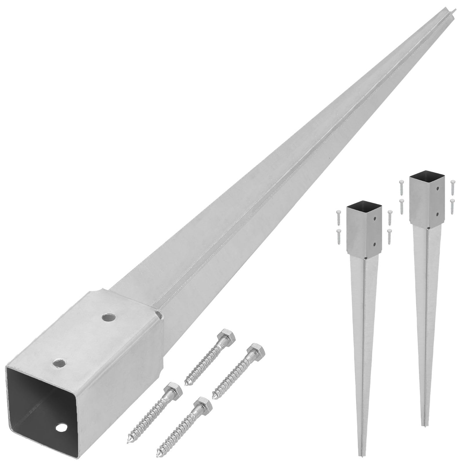 KOTARBAU® 2 pcs Ground Anchor - Post Spike - Galvanised Steel - 75 cm (29.5 inches) - Silver - Ground Anchors Heavy Duty - 71 × 71 mm (2.80 × 2.80 in) - Post Brackets - Weather Resistant