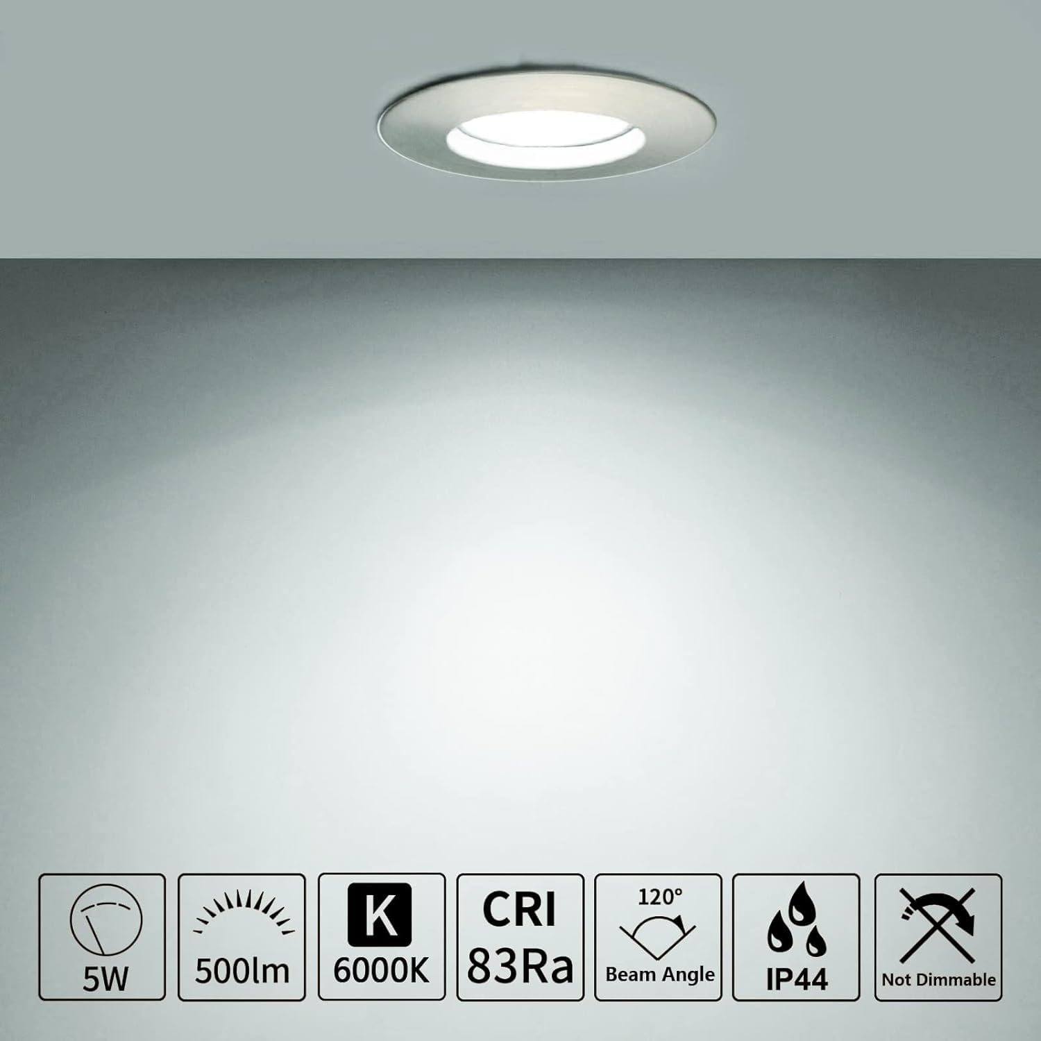 HiBay 6 Faretti Led da Incasso per Cartongesso 5W Ultrasottili Faretti Led Soffitto Incasso 500LM,6000K Bianco Freddo,220V IP44,Diametro Foro Ø60mm-65mm per Bagno,Esterno