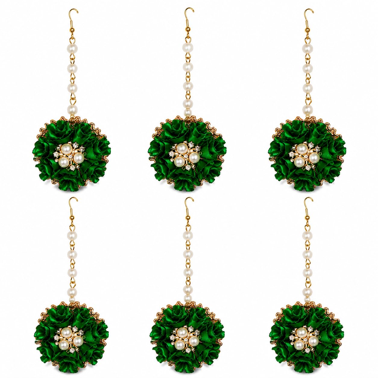Green Floral Maang Tikka with Pearl Chain, 12.5 cm-image-32