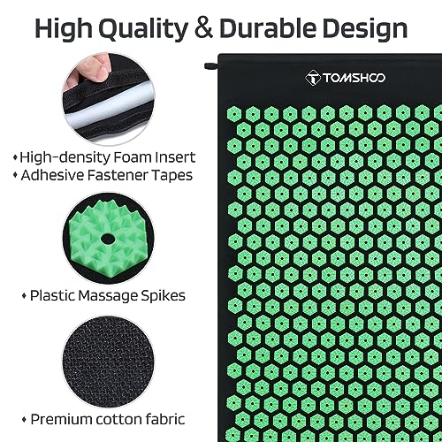 TOMSHOO Acupressure Set, Acupressure Mat and Pillow with 2pcs Massage Balls- Pain Relief Therapy Muscle Back Neck with Travel Bag for Men and Women Green - Image 3