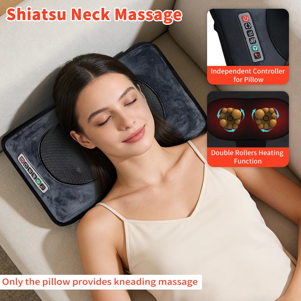 Beheizte Massagematte, Ganzkörper-Massagematratze mit Nackenmassagekissen, 10 Vibrationsmotoren, 9 Modi, 9 Intensitätsstufen, Timer, lindert Rückenschmerzen, Massage-Matratze, Geschenk für Frauen und