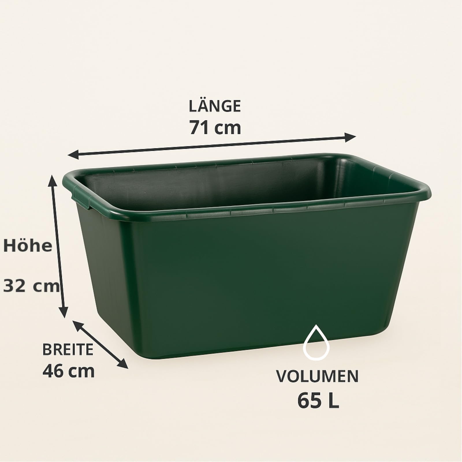 BURI Bac à nourriture 65 l - Vert - 71 x 46 cm - Convient à un usage alimentaire | BURI, Bac à eau, bac à sauvage, abreuvoir pour chevaux, bac en plastique de qualité alimentaire
