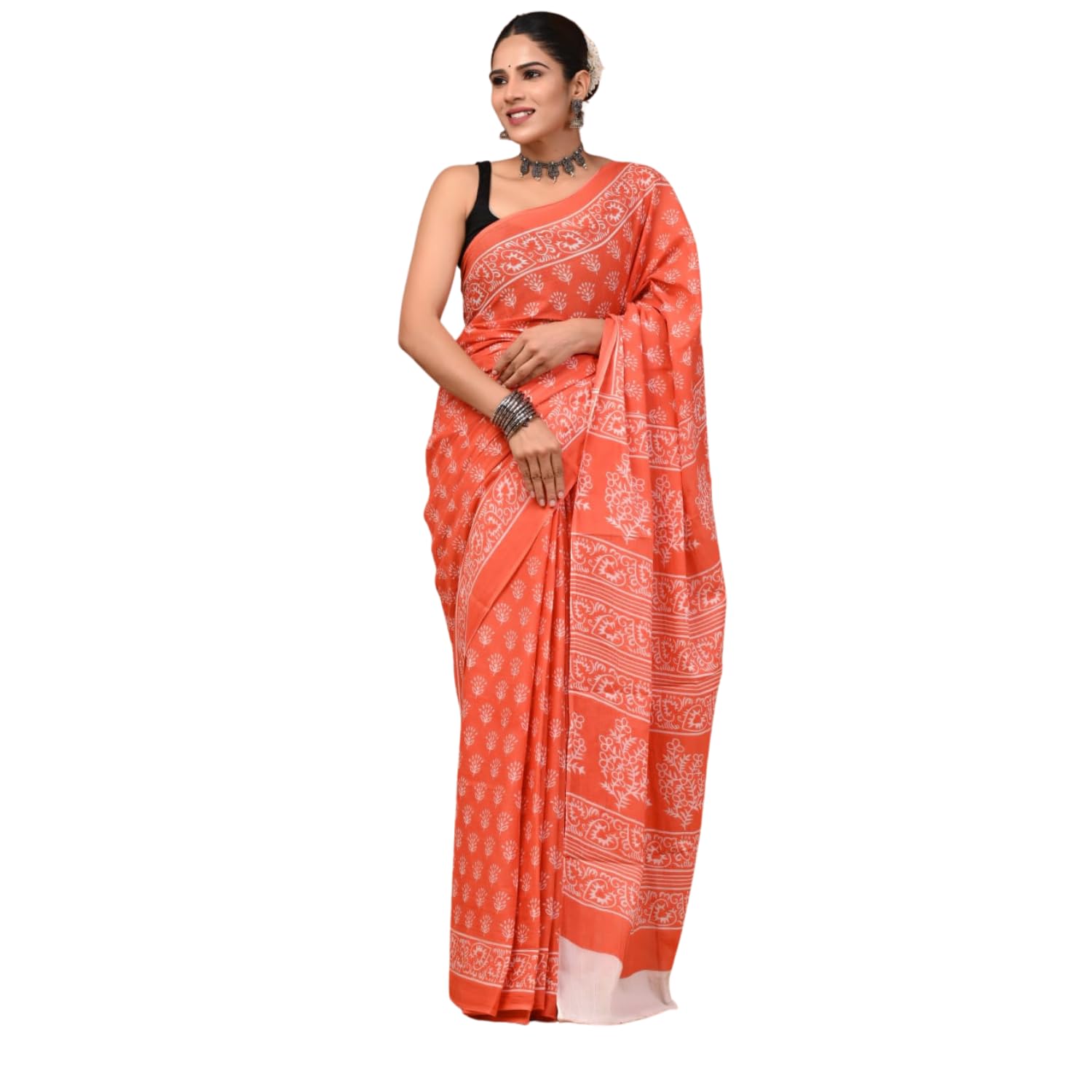 Cotton Mulmul Saree with Bagru Hand Block Prints | 5.5 M Saree & 1 M Blouse-image-18