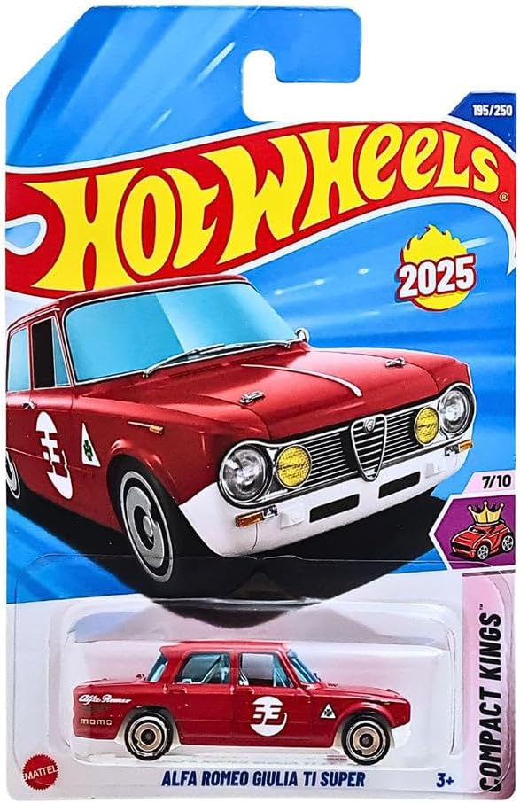 Hot Wheels Alfa Romeo Giulia Ti Super HYW40 Compact Kings 7/10 Short Card Red number 35 Momo Alfa License Mattel 2025 1:64