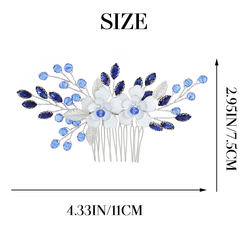 IYOU Flor Boda Peine Azul Cristal Nupcial Accesorios para el Cabello Barroco Paseo Novia Piezas de Cabello por Mujeres