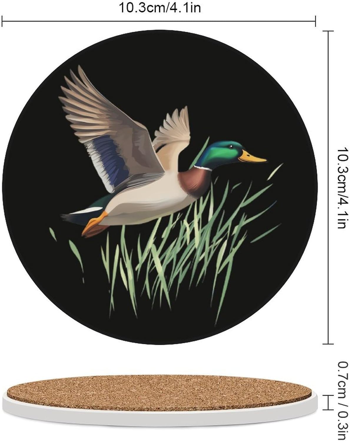 Mallard Duck Flying Funny Round Ceramic Coasters for Drink Absorbent Cup Holders Tabletop Protection