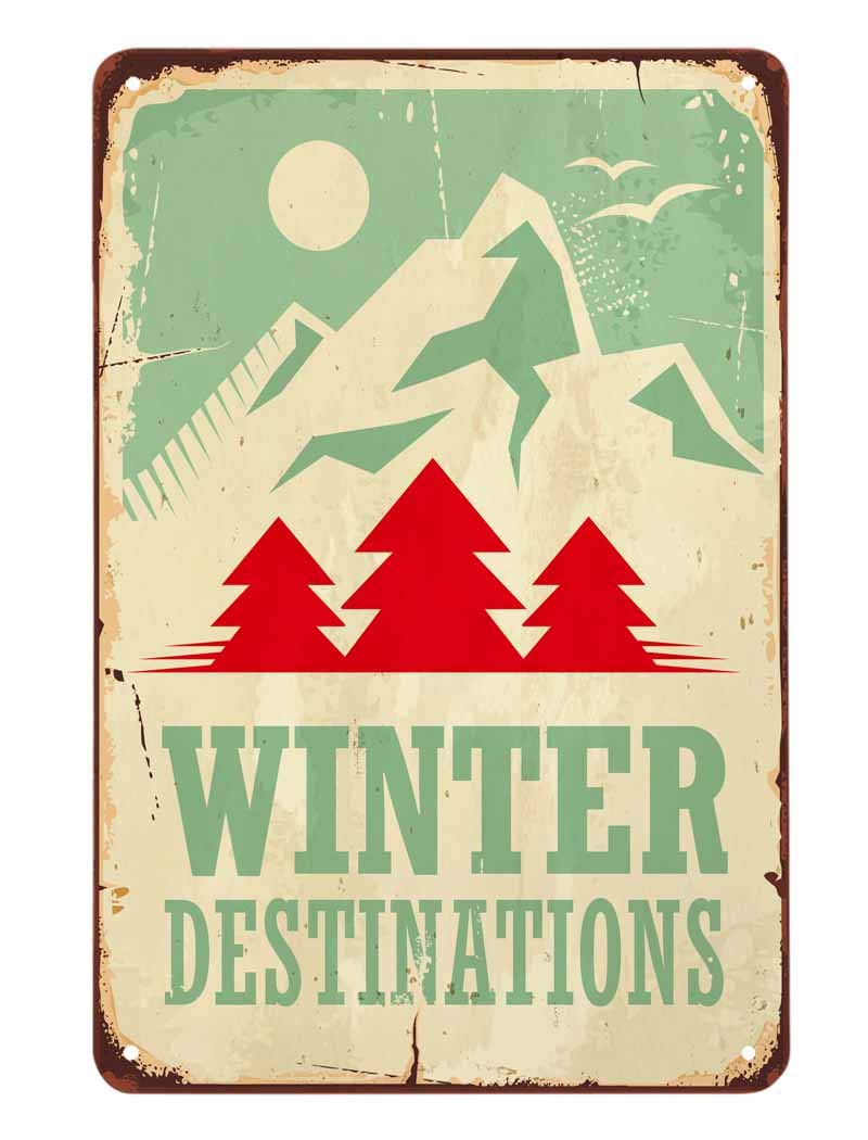 AOYEGO Adventure Tin Sign,Camping Winter Destinations Vintage Metal Tin Signs for Cafes Bars Pubs Shop Wall Decorative Funny Retro Signs for Men Women 8x12 Inch
