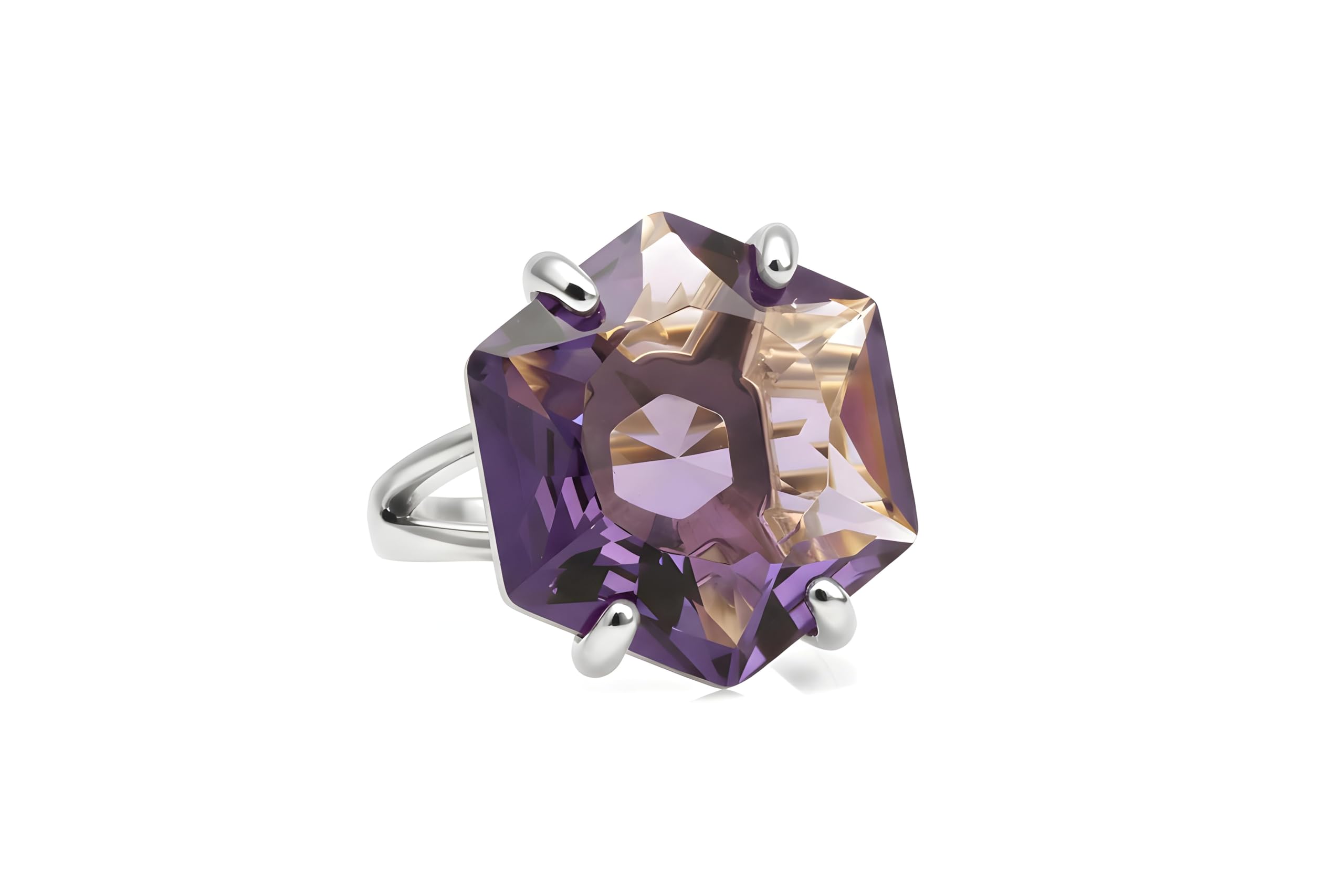 Anillo Personalizado de Plata de Ley con Amatista - Anillo de moda de Gran Tamaño, Anillo de Piedra de Nacimiento, Anillo de Compromiso Único, Anillos de Regalo - Tamaño y Grabado Personalizables