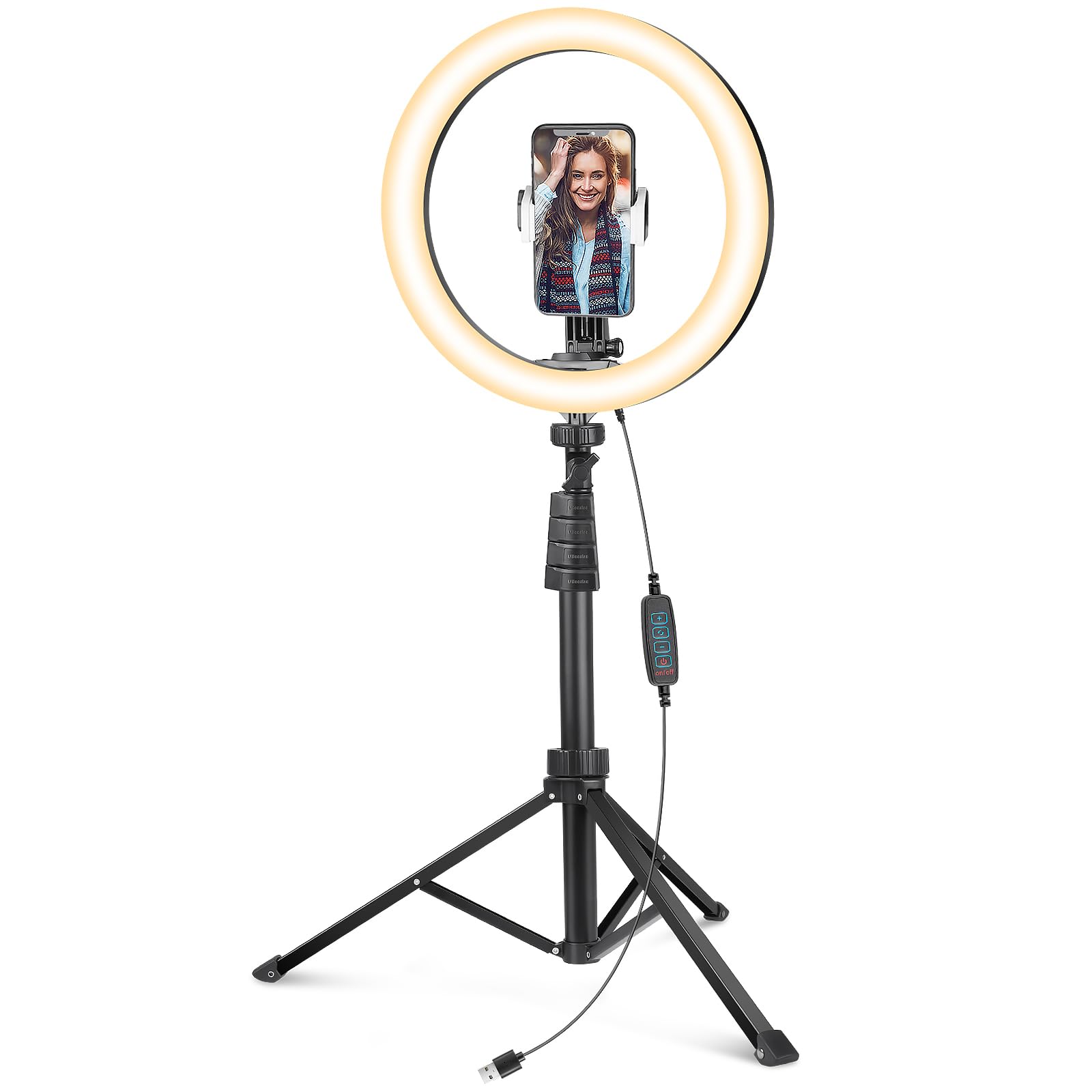 UBeesize Selfie Ring Light with Tripod Stand and Phone Holder, Portable and Circle ringlight for Phone (Black)