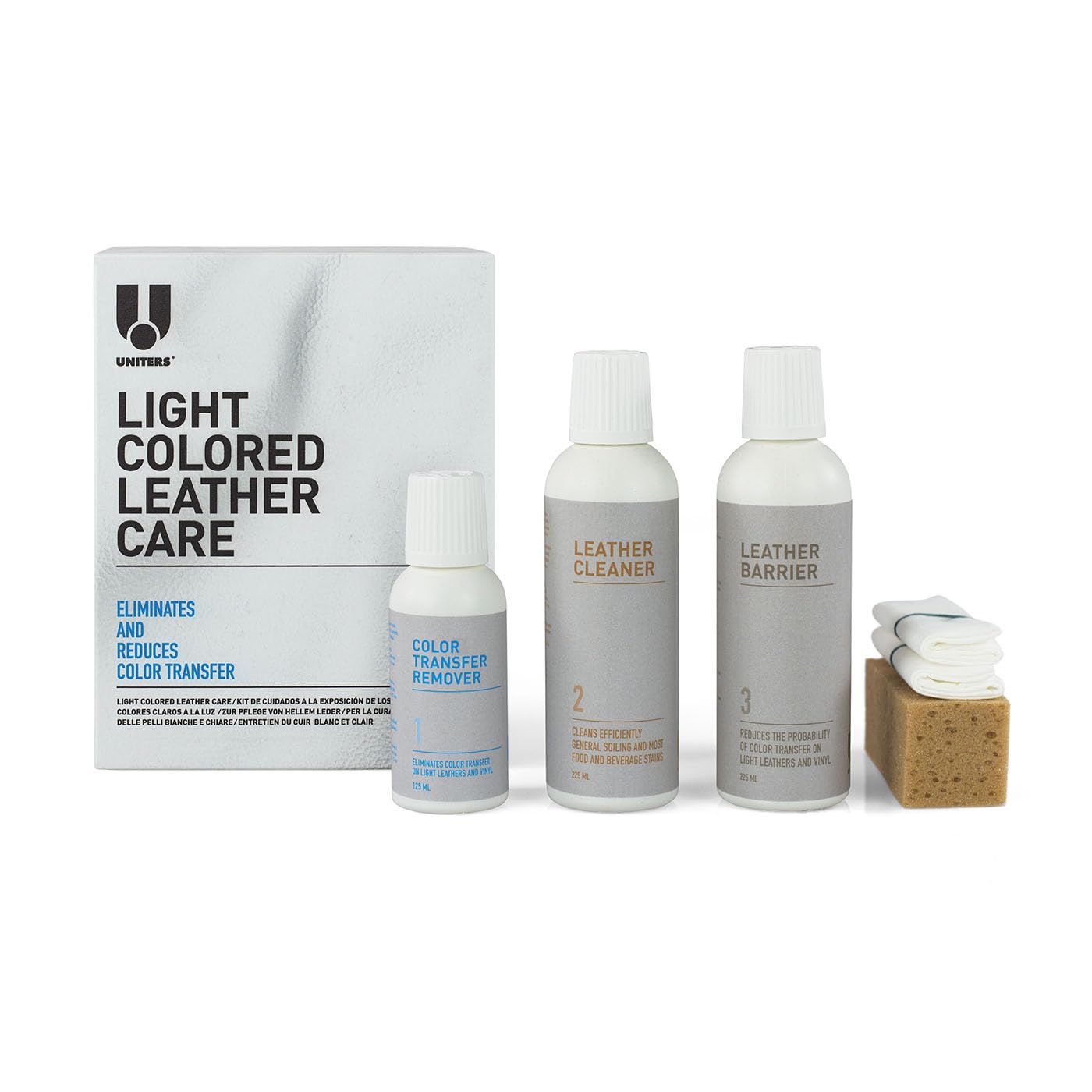 ReWu Uniters - Set Maxi per la cura della pelle, per pelle chiara, con rimozione di colore, pulitore per pelle, barriera per pelle, panni e spugna, set di pulizia per pelle