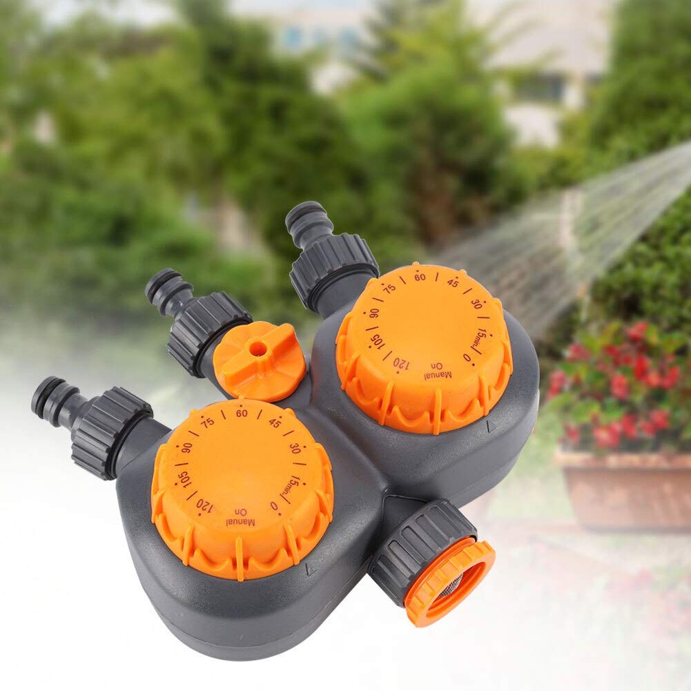 Temporizadores de agua para sistema de riego de jardín, interruptor de controlador G3/4'' con riego de doble cabezal, valor de temporizador mecánico aplicable para flores, plantas, frutas en maceta,