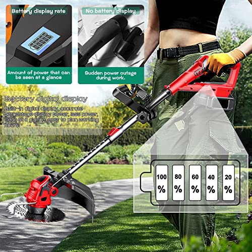 QMCVL Accu-grasmaaier, 3-in-1 telescopische grasmaaier, licht en krachtig, met 24 V-accu en oplader, geschikt voor alle soorten tuin, park, boerderij, fruittuinen (rood) - Afbeelding 6