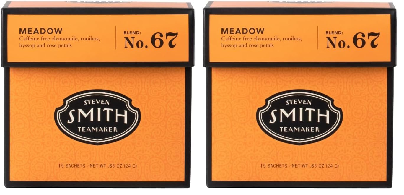 Smith Teamaker | Rooibos - Meadow No. 67 - Chamomile, Rooibos, Hyssop & Rose Petals | Sugar-Free, Non-GMO, Plant Based Caffeine-Free Chamomile Blend Tea (15 Sachets, .85oz each) (Pack of 2)