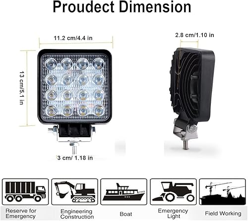 Miniatura 2 de WINBANG Cápsulas de luz LED para camión, 4 pulgadas, 48 W, luz de trabajo LED, cuadrada, 12 V, 24 V, haz puntal, luces de conducción todoterreno