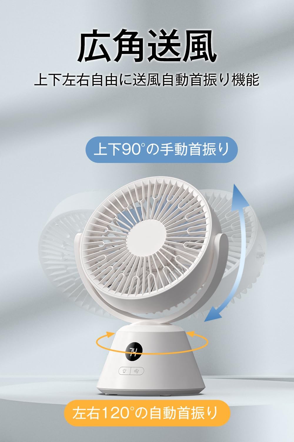 YUTA サーキュレーター 扇風機 キャンプ 3in1多機能 左右自動首振り 2色アンビエントライト Type-C充電 立て掛け両用 フック付属 低騒音 卓上扇風機 4000mAh大容量 8~18畳 空気循環 3段階風量 LEDライト 広角送風 壁挂可能 軽量 上下手動調整 最大10時間連続使用 外せ洗える 滑り止め 省エネ 7枚羽根 ホワイト…