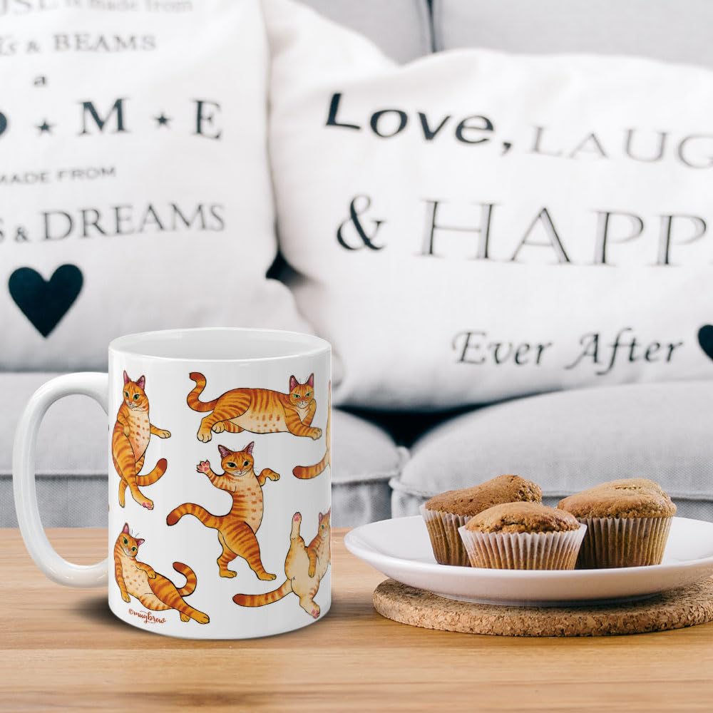 MUGBREW Orange Tabby Cat Funny Playful Postures Ceramic Coffee Mug Tea Cup, 11 OZ