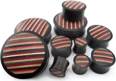 Urban Body Jewelry Pair of 5/8" Gauge 16mm Black & Red Wood Skateboard Plugs