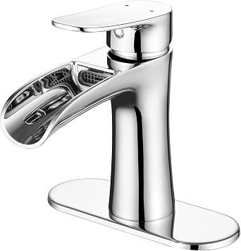 VOTON Chrome Bathroom Faucets Single Handle Waterfall Sink Faucet One Hole or Three Holes with Deck Mount Vanity Farmhouse RV Vessel Basin Faucet
