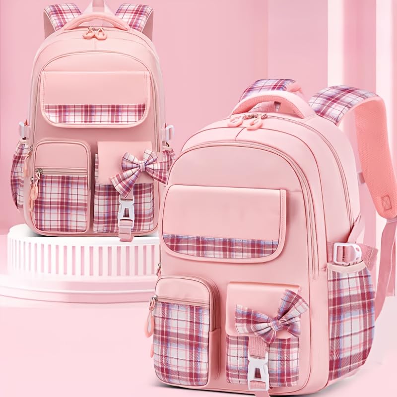 Backpack Student Backpack With Multiple Pockets, Large Capacity, Breathable And Lightweight Schoolbag With Reflective Strips (Pink)2