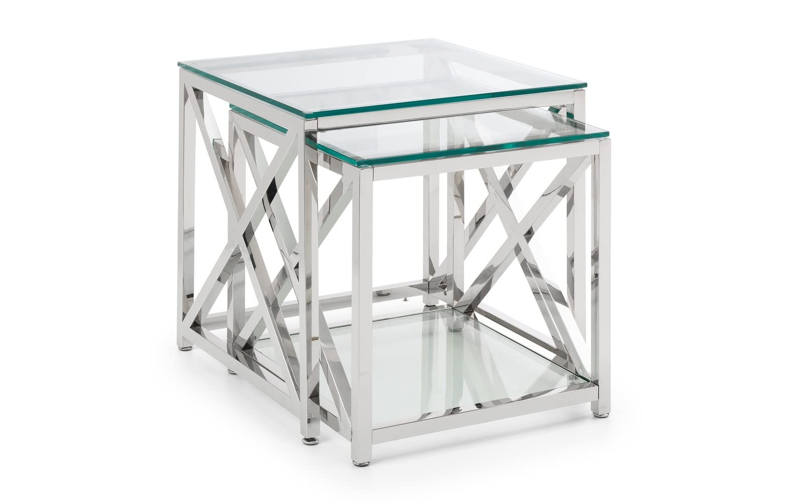 Julian Bowen Miami Nest of Tables, Glass & Silver, One Size