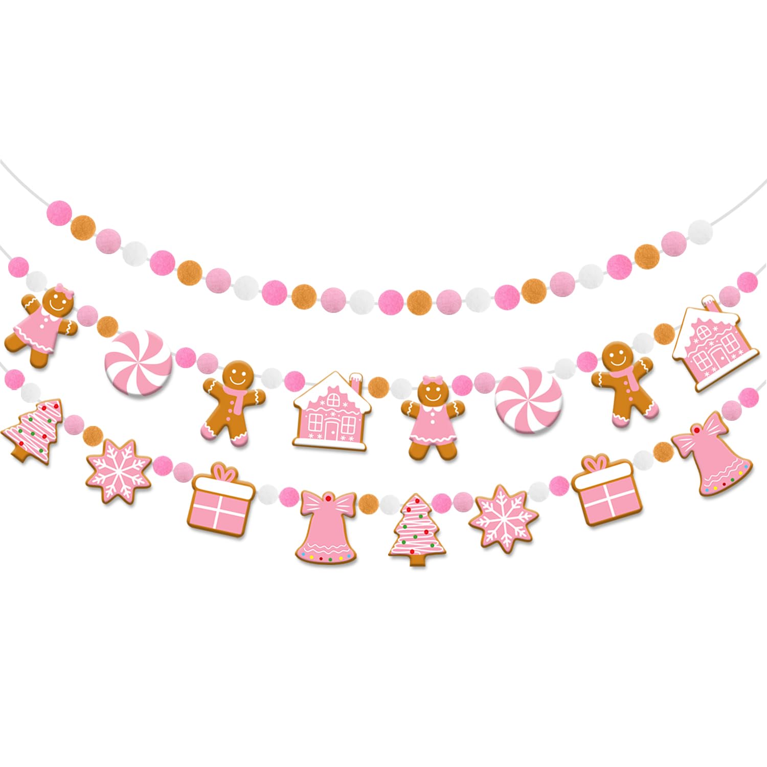 Bannières de Noël en feutre rose Doumeny avec pompons et flocons aux finitions soignées