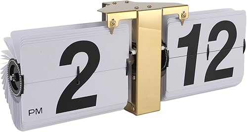 Miniatura 9 de Automatic Flip Clock Mechanical Digital Flip Down Clock with Gold Stand and White Flip, 12H Battery Powered for Desktop and Wall Hanging - Vintage