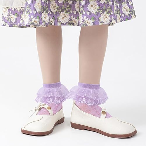 Miniatura 4 de Looching Calcetines con volantes de malla para bebé y niñas pequeñas, con ojales, de algodón, con volantes, 5 pares