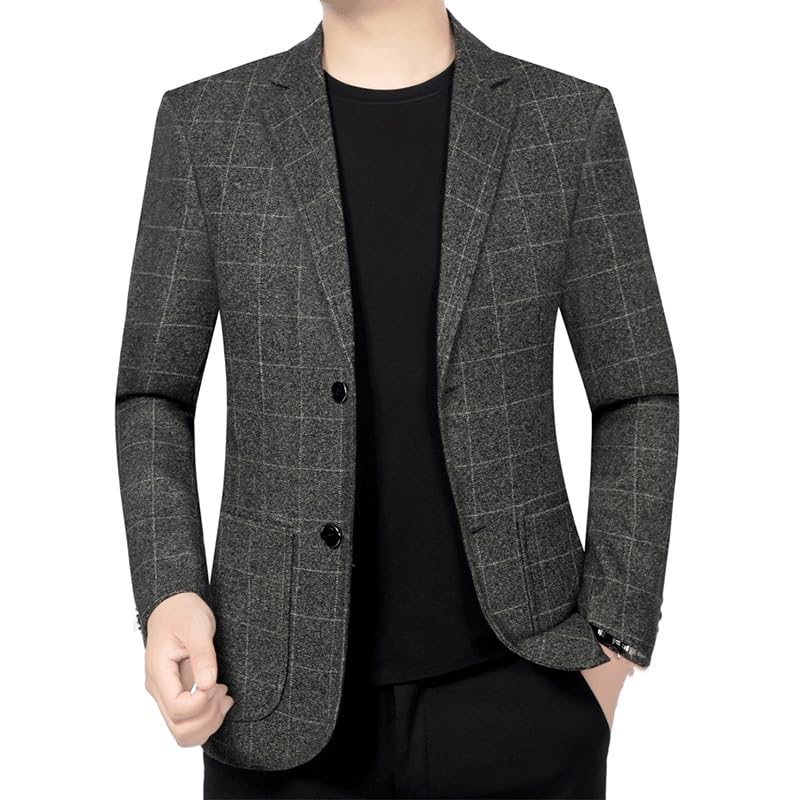 Tweed Gray Plaid Blazers for Men Casual Sport Coats Two Button Plaid Suit Jacket for Daily Party Business