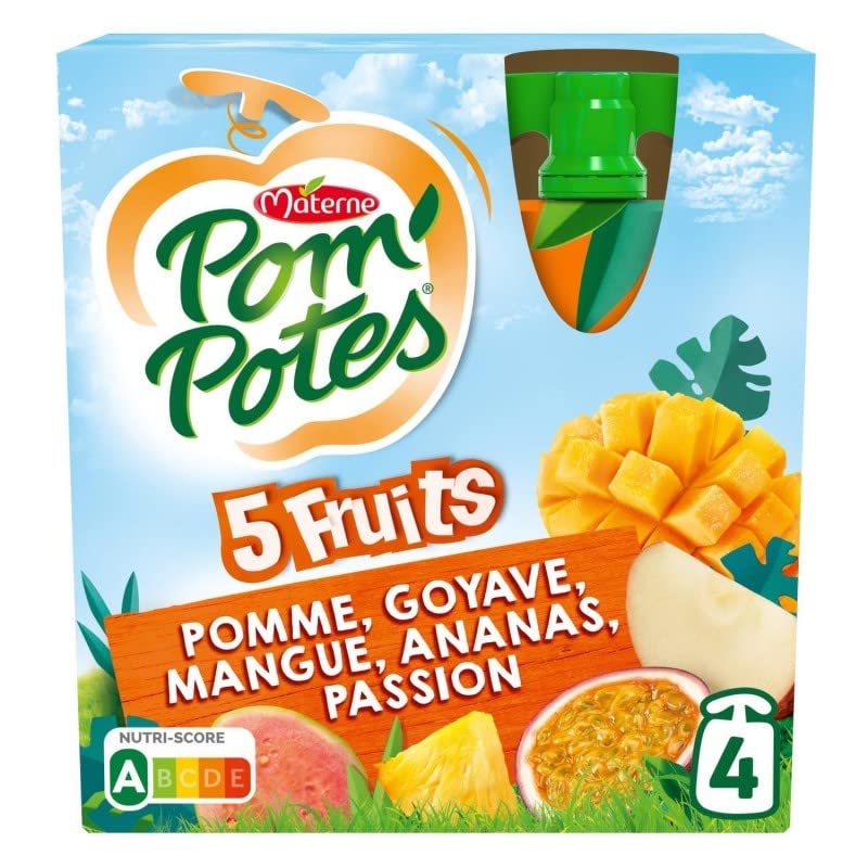 SANS SUCRES AJOUTÉS 5 FRUITS TROPICAL, POM'POTES, LOT DE 4