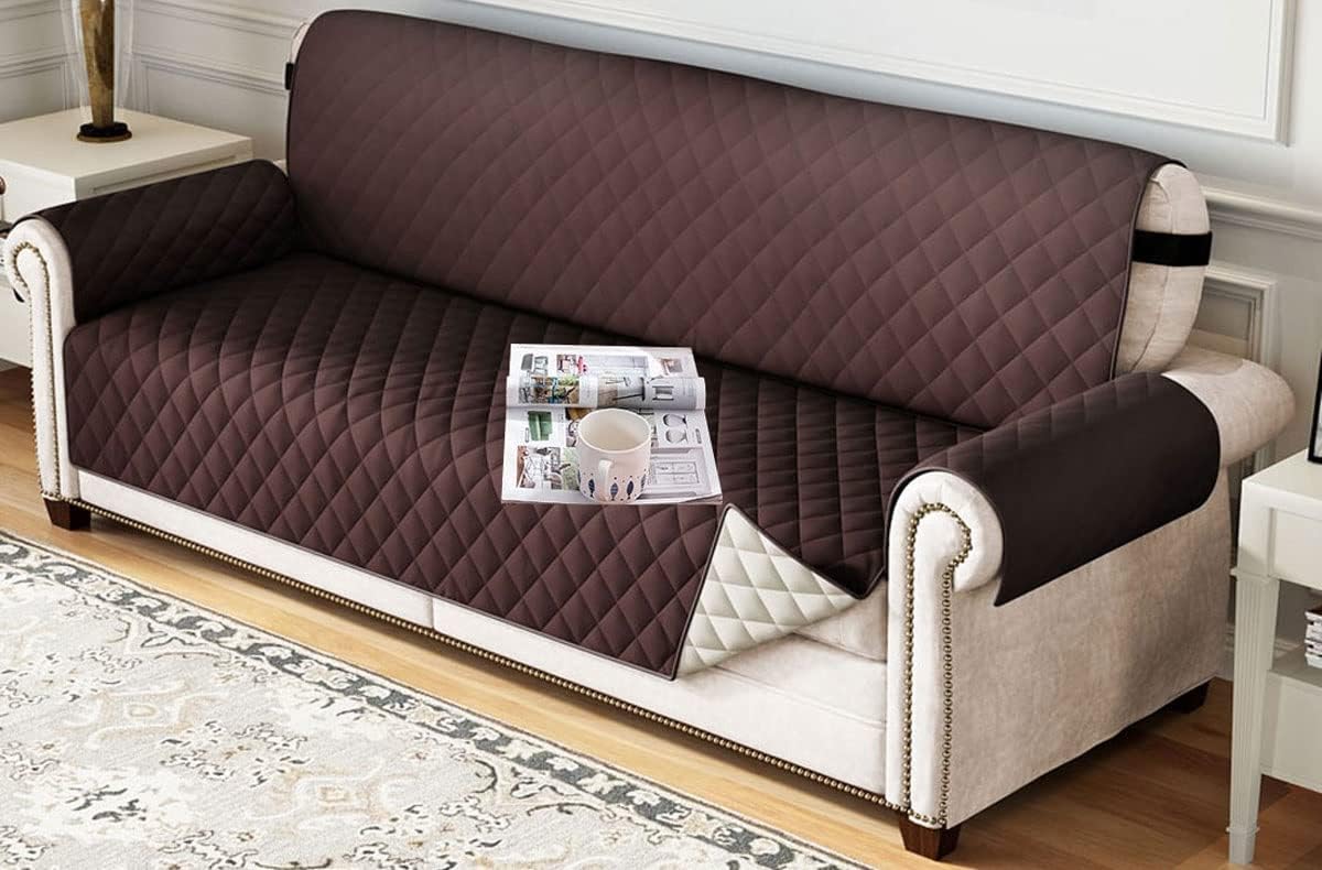 Sofa Seat Covers 1 2 3 4 Seater Waterproof Recliner Chair Cover Non Slip Couch Cushion Covers Sofa Slipcovers Protector Settee Cover for Cats Dogs Soft Quilted Furniture Slipcover ( Color : Brown , Si