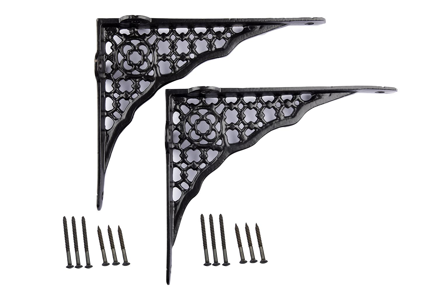 6'' Antique Black Shelf Jali Bracket Lattice Ornate - Pair