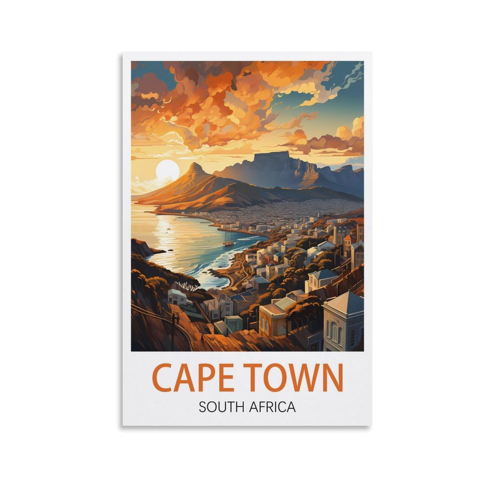 LICHNWW Cape Town South Africa Vintage Travel Poster 12x18inch(30x45cm) Canvas Print for Living Room, Bedroom, Dorm, Home, Office Wall Decoration