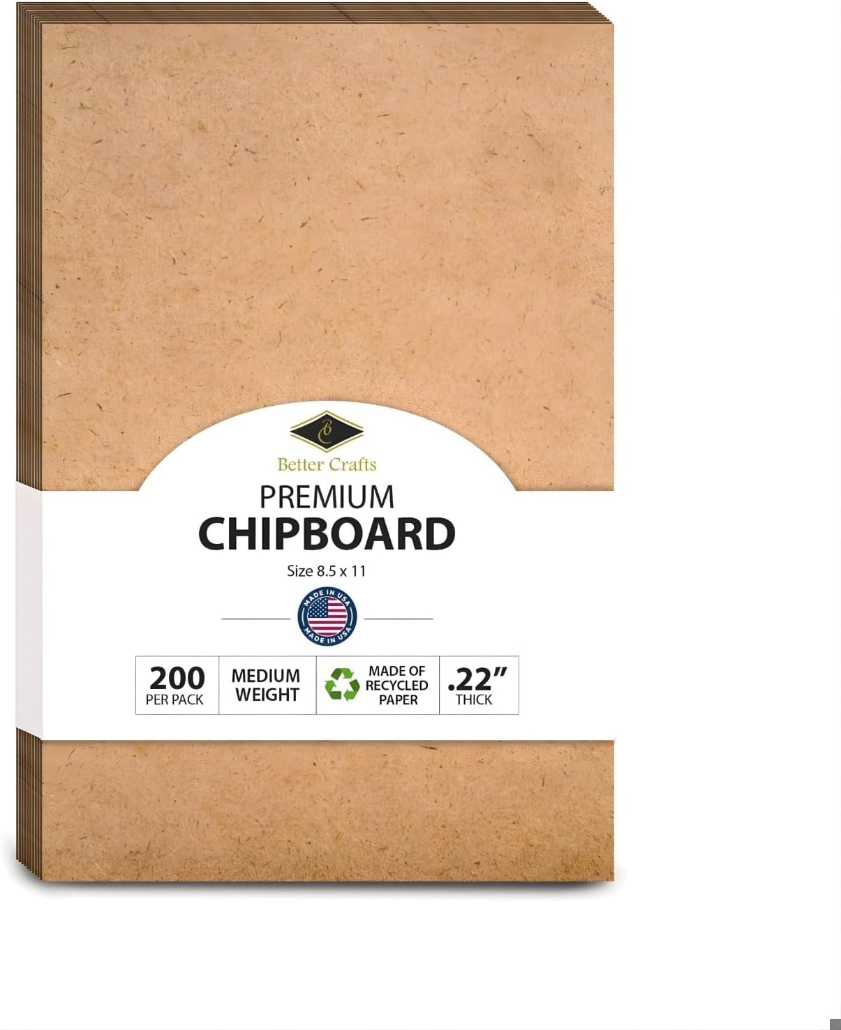Chipboard Cardboard Sheets - Medium Weight - 200 Per Pack. (8.5 x 11)
