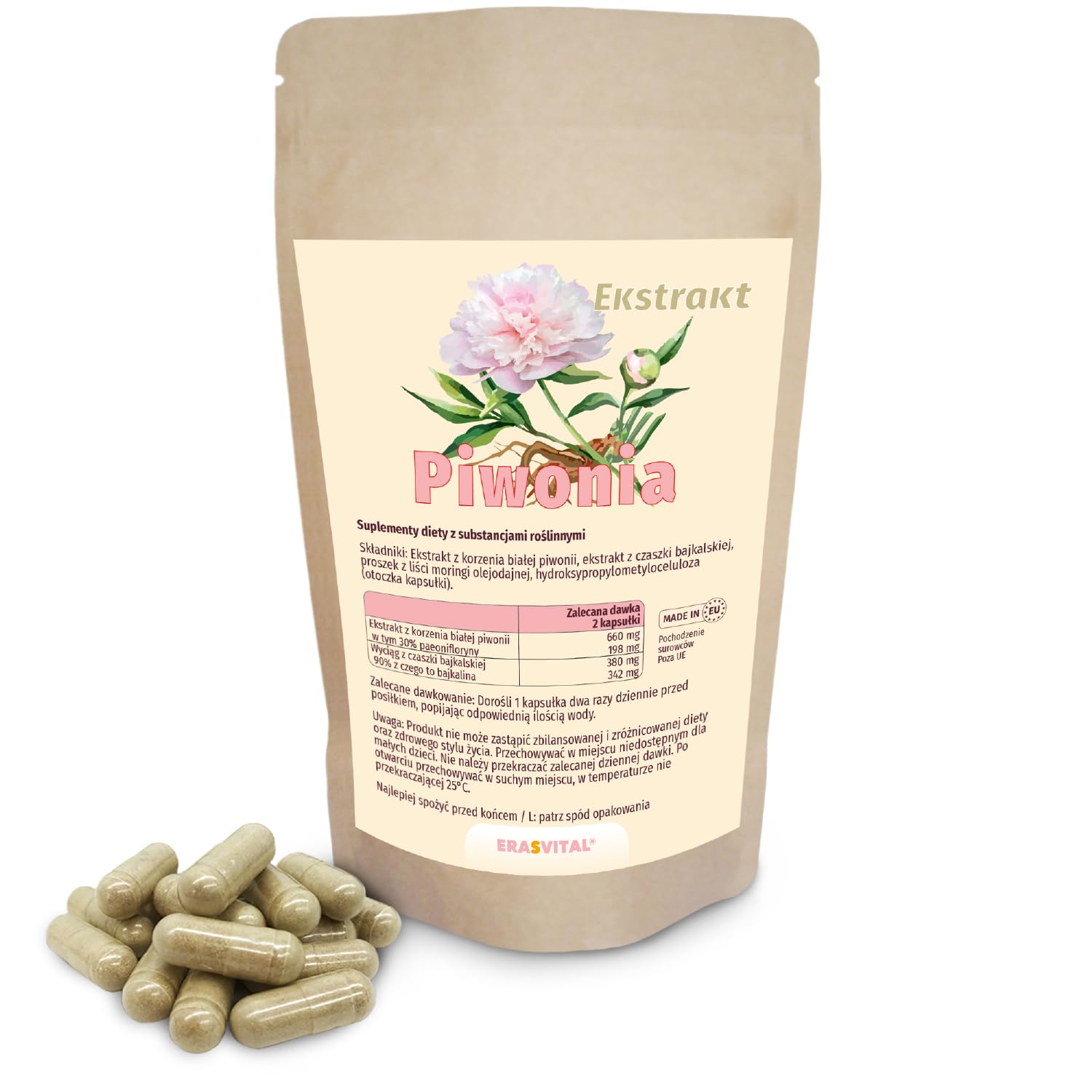 Extractos de peonía y Baikal Helmkraut con cápsulas Moringa Oleifera veganas (180 unidades (1 unidad)
