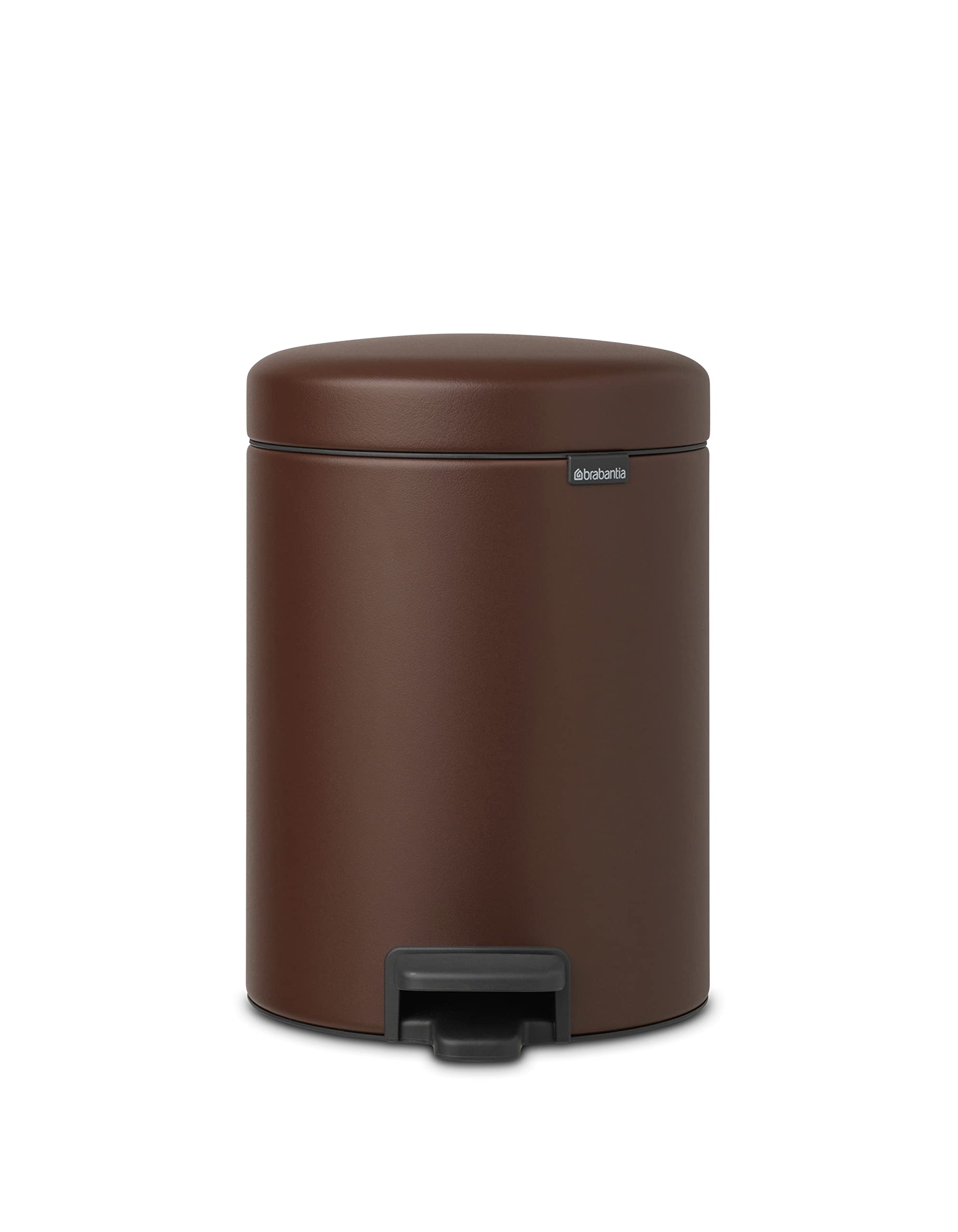 Brabantia - NewIcon Treteimer 5L - Kleiner Abfalleimer für Bad oder Toilette - Sanft Schließender Deckel - Leichte Pedalbedienung - Entnehmbarer Inneneimer - Cosy Brown - 21 x 27 x 29 cm