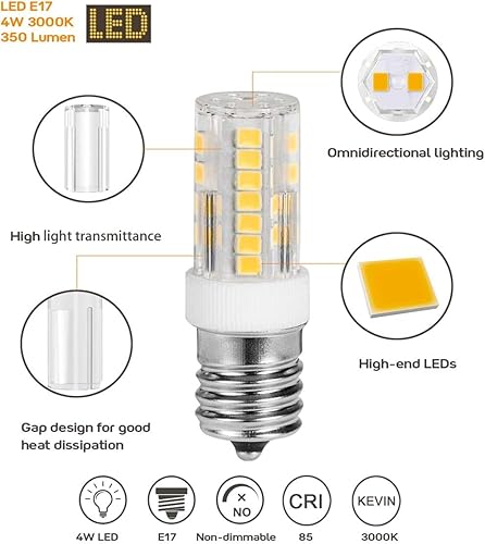 Miniatura 2 de Paquete de 3 bombillas LED E17 para horno de microondas, (equivalente a bombilla halógena de 40 W-50 W) de 4 W, blanco cálido 3000 K, no regulable,