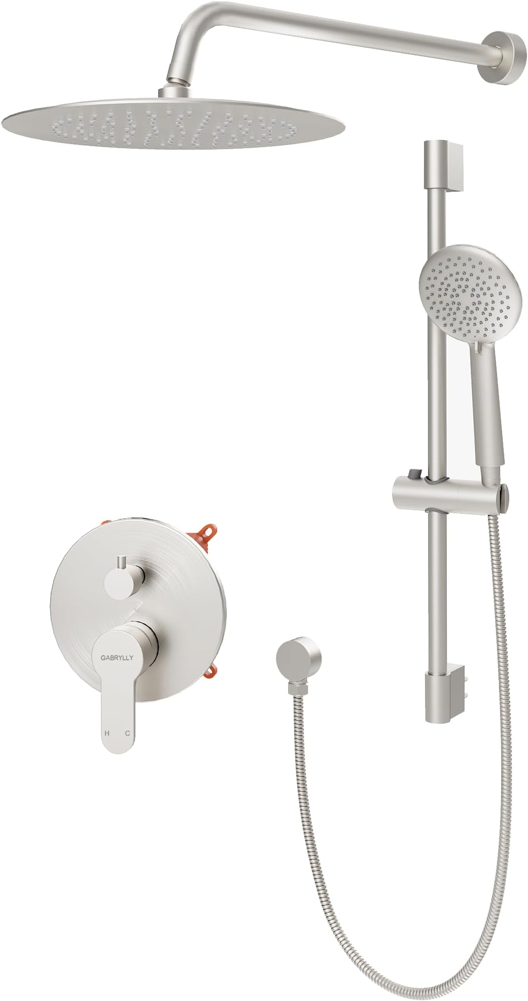 Gabrylly Slide Bar Shower System, Shower Faucet Set Complete with High Pressure 8" Rain Shower head and 5-Setting Handheld Shower Set, Shower Valve Include, Brushed Nickel