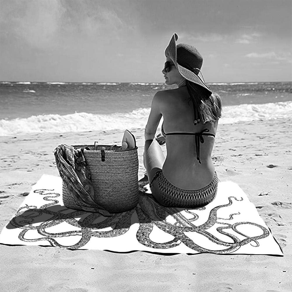 Strandtücher Mikrofaser Schnelltrocknend, Schwarz Und Weiß Und Oktopus 3D-Druck Tragbar Ultraleicht Strand-Badetuch Ideal Als Strandtuch Reisetuch Saunatuch Duschtuch Picknick Sport 200 X 20-4Z4D-H5P